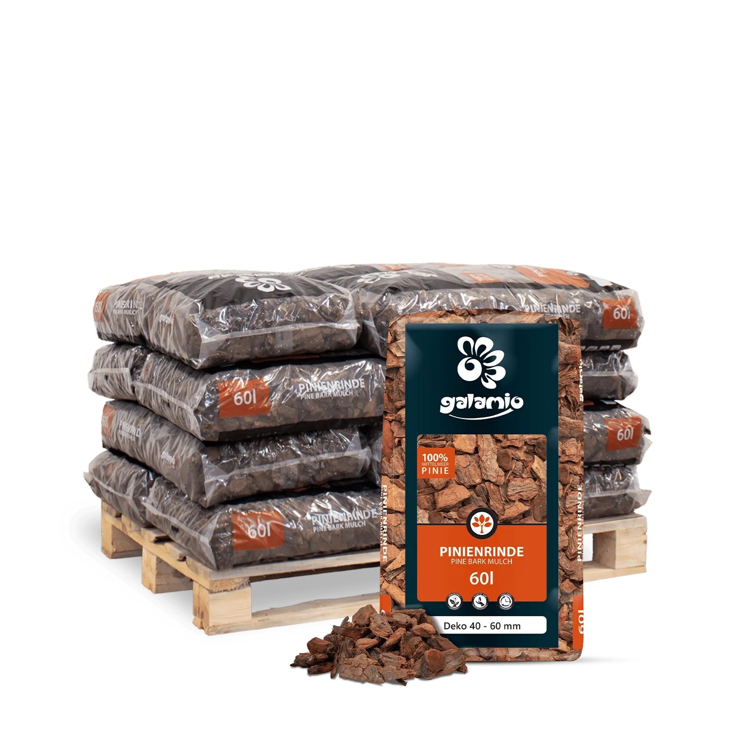 Galamio Rindenmulch Pinie Deko 60l x 12 Sack 720l 12er Palette