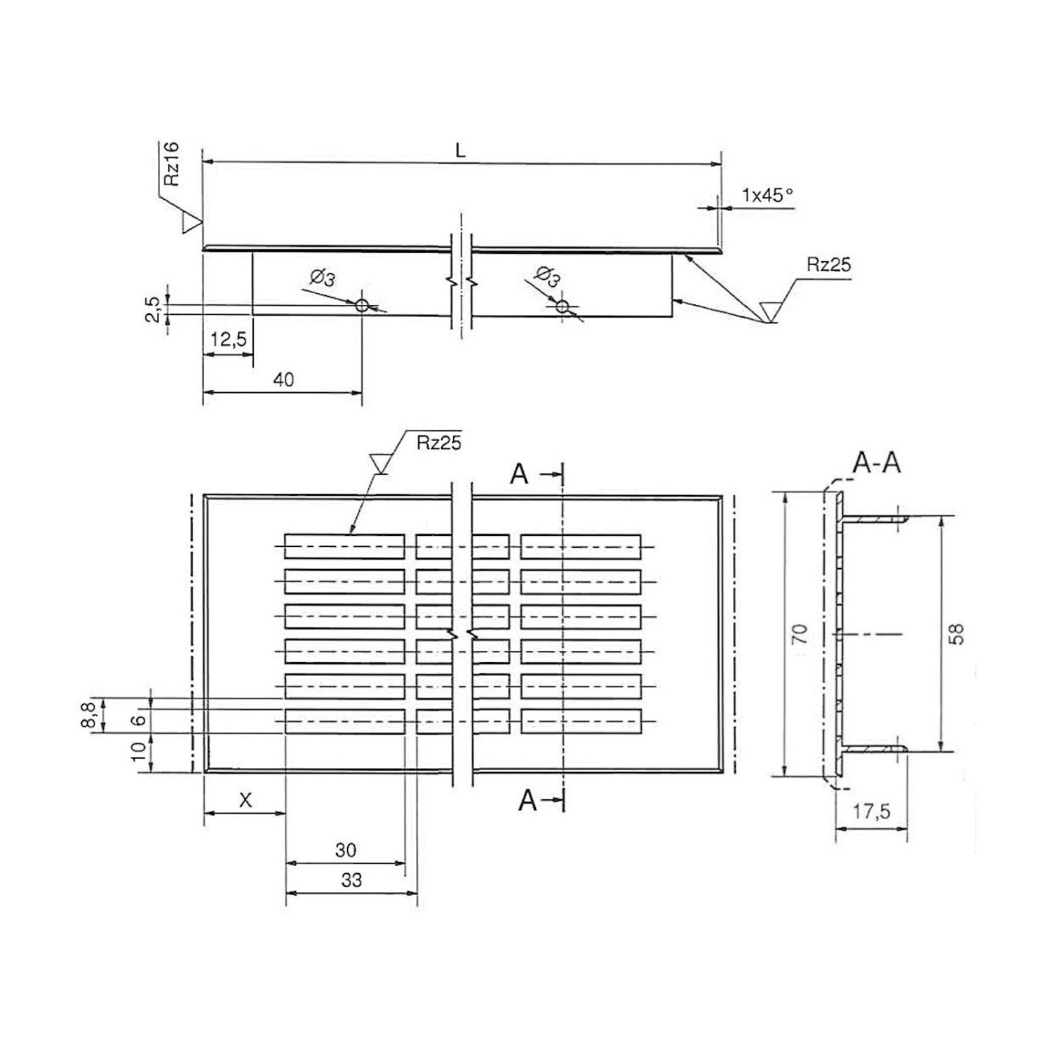 SOTECH Lüftungsgitter Lochung Eckig Schwarz Eloxiert 250 mm_2