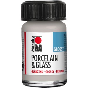 Marabu Porcelain & Glass Glossy Metallic-Silber, 15ml. Porzellanfarbe für glänzende Effekte.
