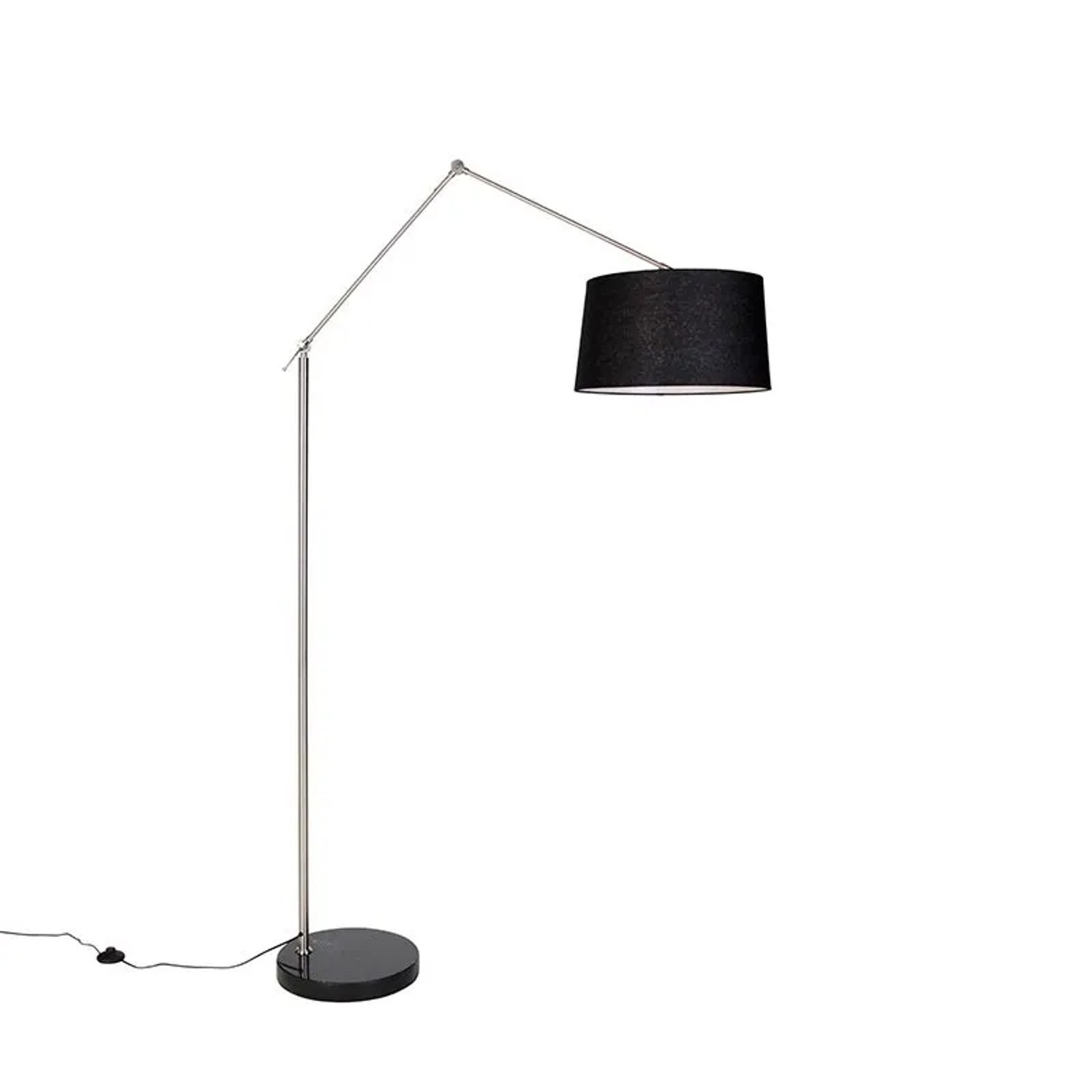 QAZQA Moderne Stehleuchte Stahl Leinenschirm Schwarz 45 cm Editor