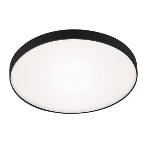 Schwarze, runde Briloner LED Bad-Deckenleuchte Malbona mit IP44 Spritzwasserschutz.