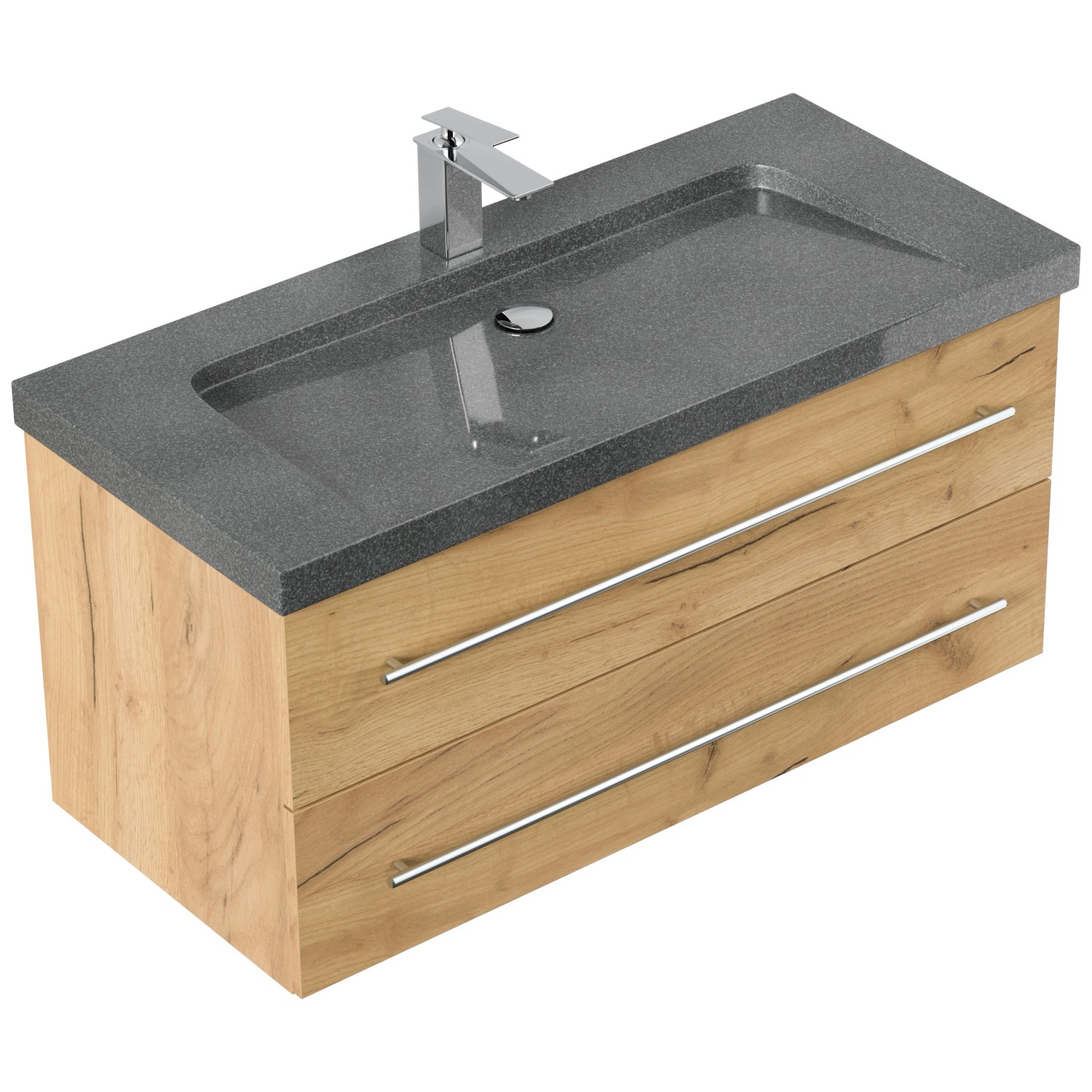 Posseik Badmöbel Granit G654 Yamo 1 Hahnloch SoftClose 100 cm Eiche Gold günstig online kaufen