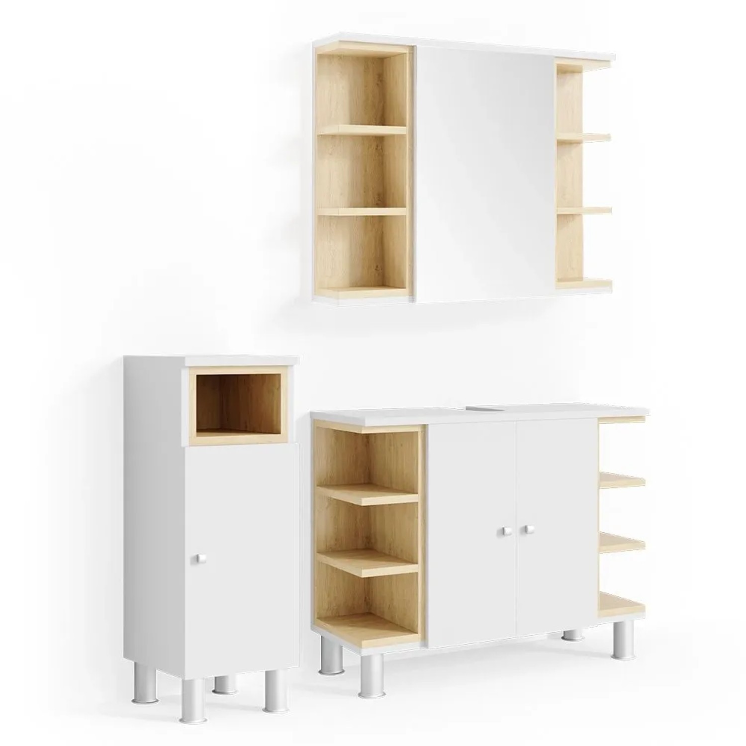 Vicco Badmöbel-Set Aquis Weiß 80 x 64 3-teilig