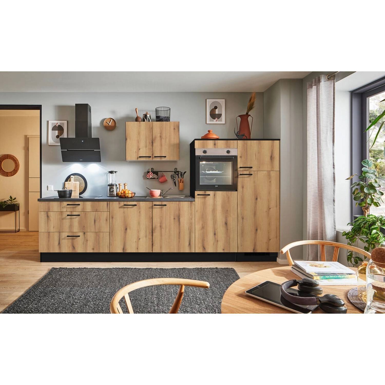 pino Küchenzeile 320 cm Evoke Eiche Anschlag rechts 2 Geräteschränke