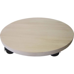 Runder Pflanzenroller aus Buche, Ø 35 cm, mit schwarzen Rollen für einfaches Verschieben.