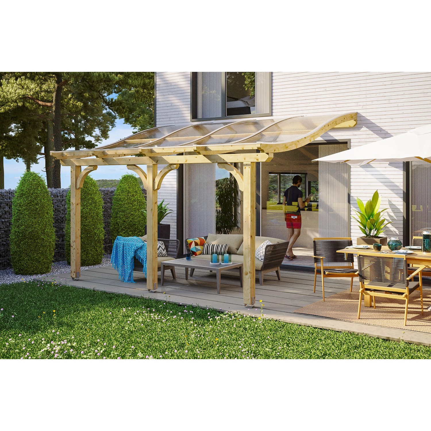 Skan Holz Terrassenüberdachung Venezia B x T 434 cm x 389 cm Leimholz Natur