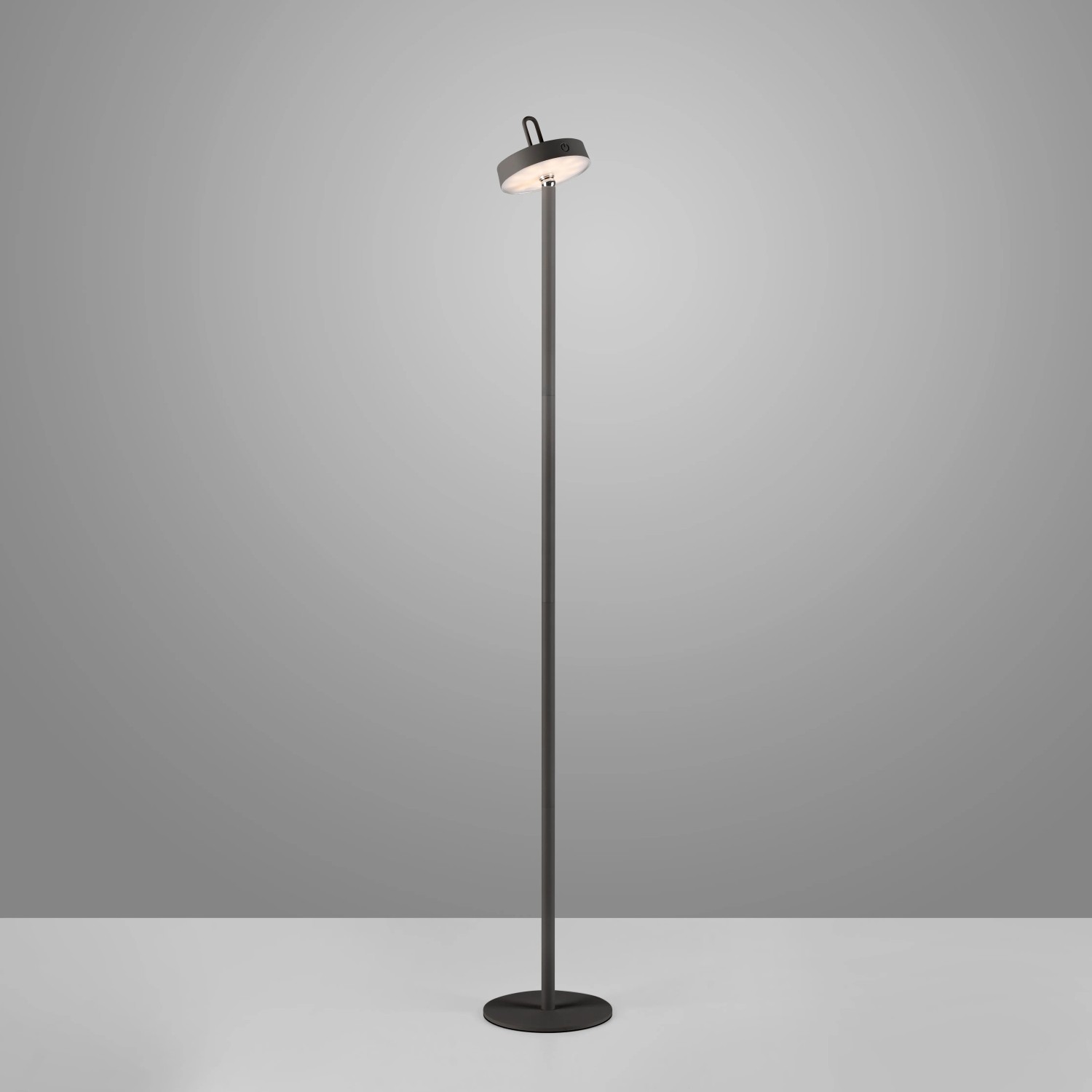 Schwarze LED-Akku-Stehleuchte Amag, 125 cm hoch, für Innen & Außen.