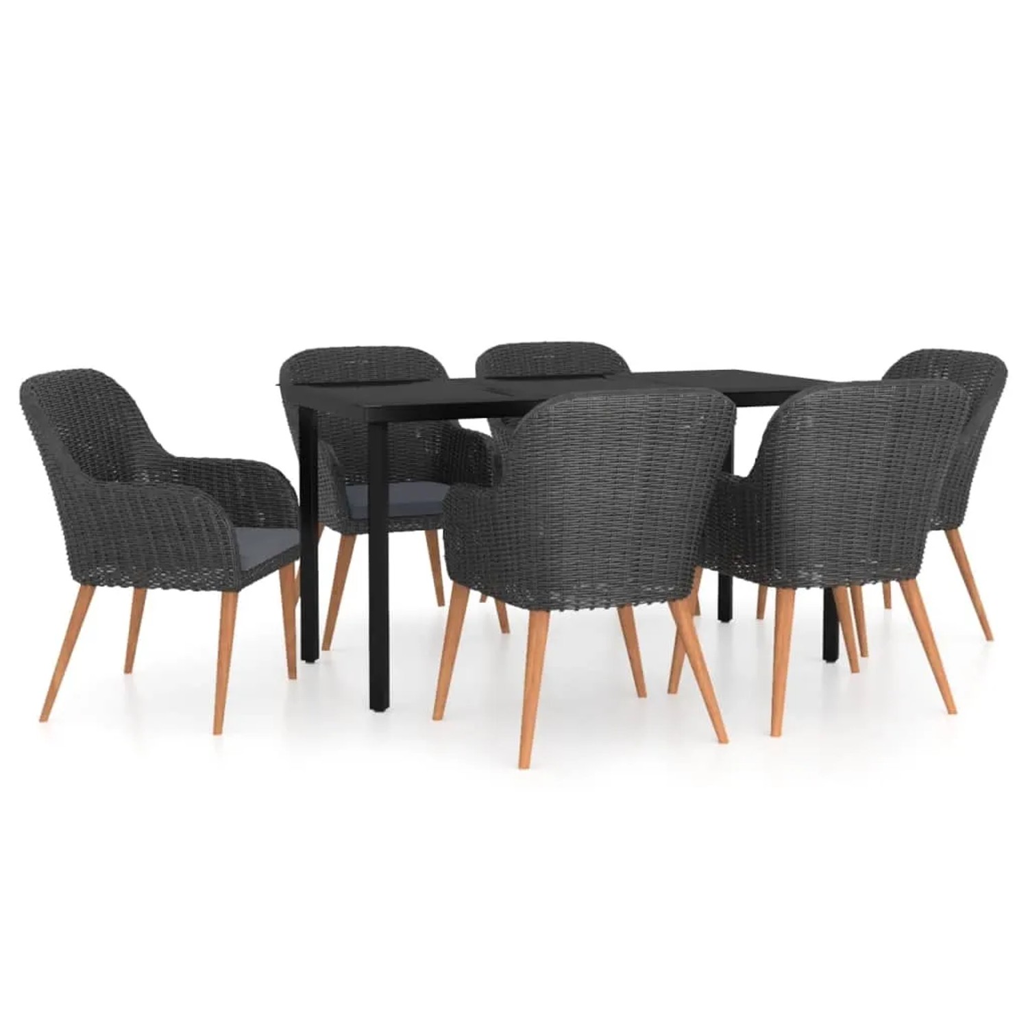 vidaXL 7-Tlg Garten-Essgruppe mit Kissen Schwarz 3099508