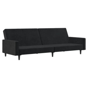 Schwarzes vidaXL Schlafsofa, 2-Sitzer aus Samt. Modernes Sofa mit Holzrahmen und niedrigen Füßen.