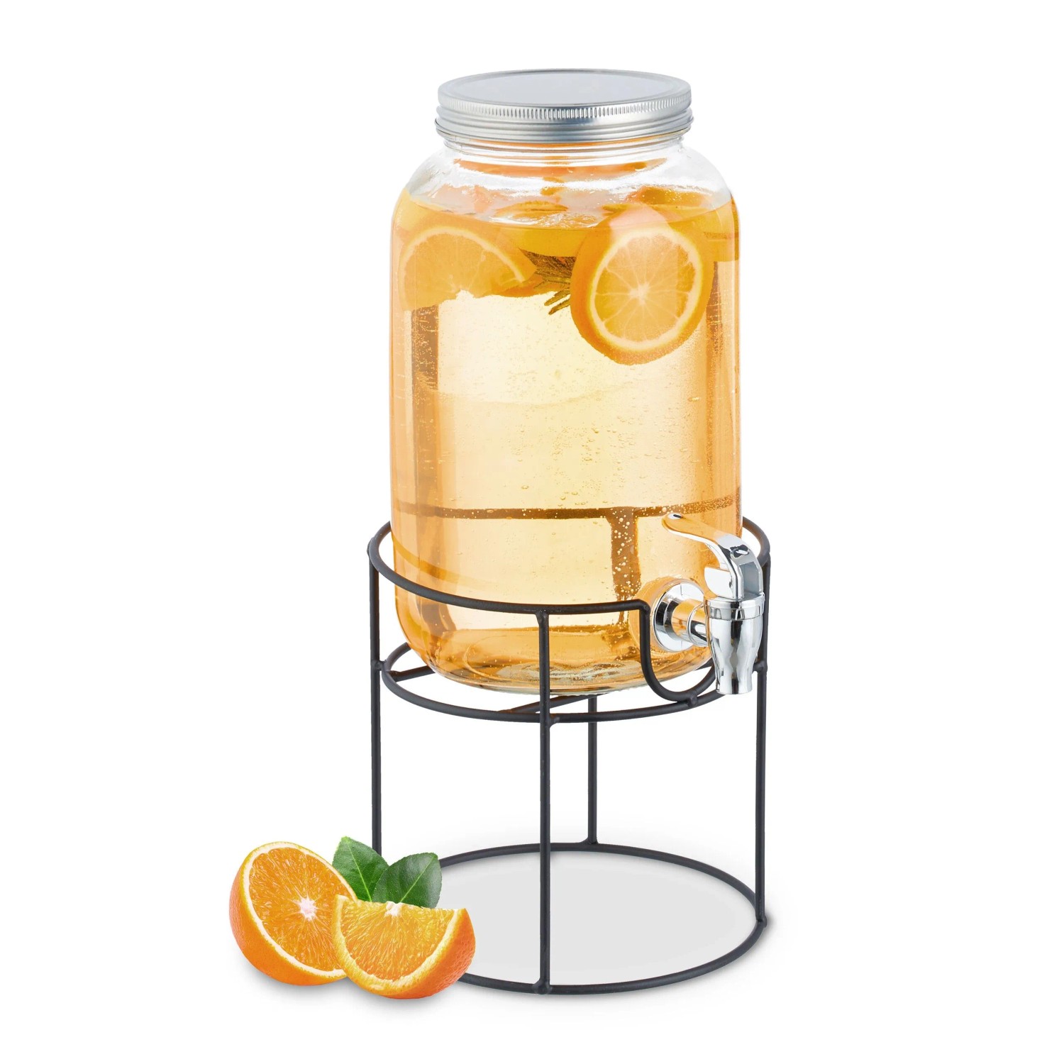 Relaxdays Getränkespender mit Ständer Glas Transparent Mit Zapfhahn 3,3 Liter 36 cm x 17 cm x 21 cm 1,5 kg