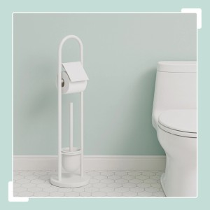 Relaxdays WC Garnitur Edelstahl Weiß Freistehend 79 cm x 22 cm 2,4 kg