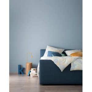 Schlafzimmer mit Wandfarbe in Entspanntes Nordischblau, matte Schöner Wohnen Designfarbe.