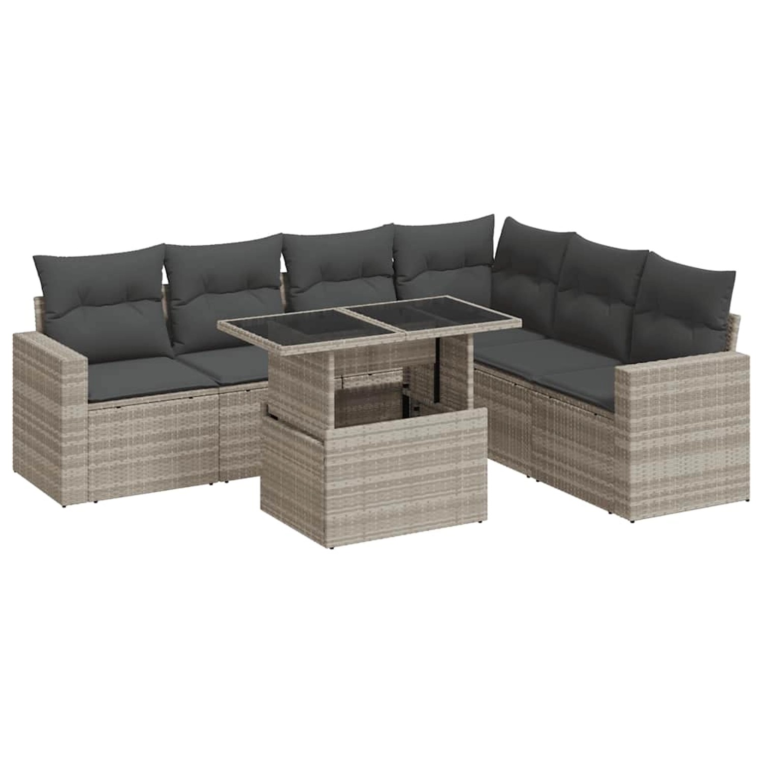 vidaXL 7-Tlg Garten-Sofagarnitur mit Kissen Hellgrau Poly Rattan 3326333 günstig online kaufen