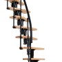 Minka Raumspartreppe Nizza Buche/Schwarz, gewendelte Innentreppe mit Holzstufen und schwarzem Geländer.
