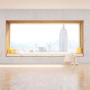 Raum mit Grosfillex Wandverkleidung Element 3D Optik Beton NY Weiß und Fenster mit Blick auf New York.
