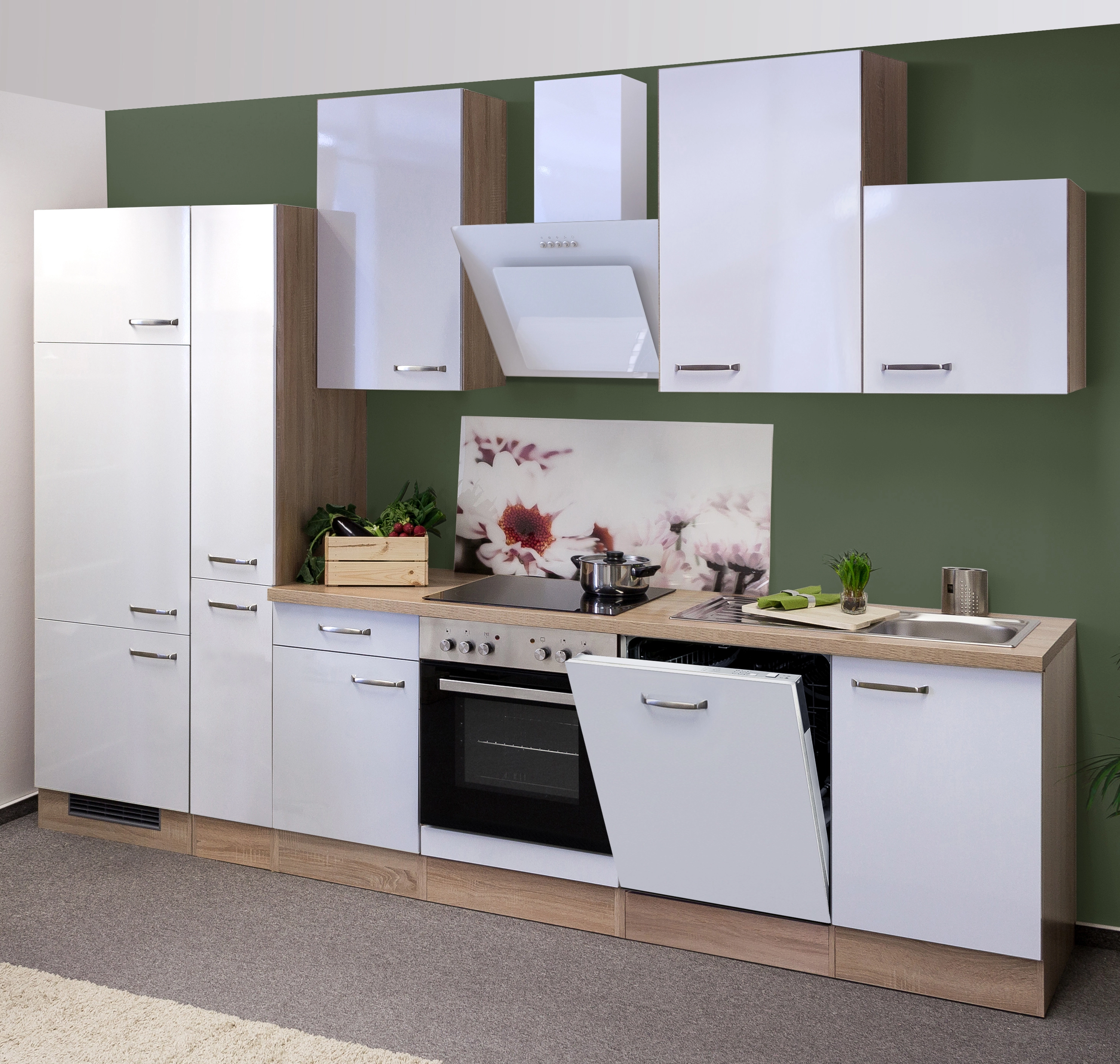 Flex-Well OBI Exclusiv bei Valero cm Hochglanz 310 Weiß-Sonoma kaufen Küchenzeile Eiche