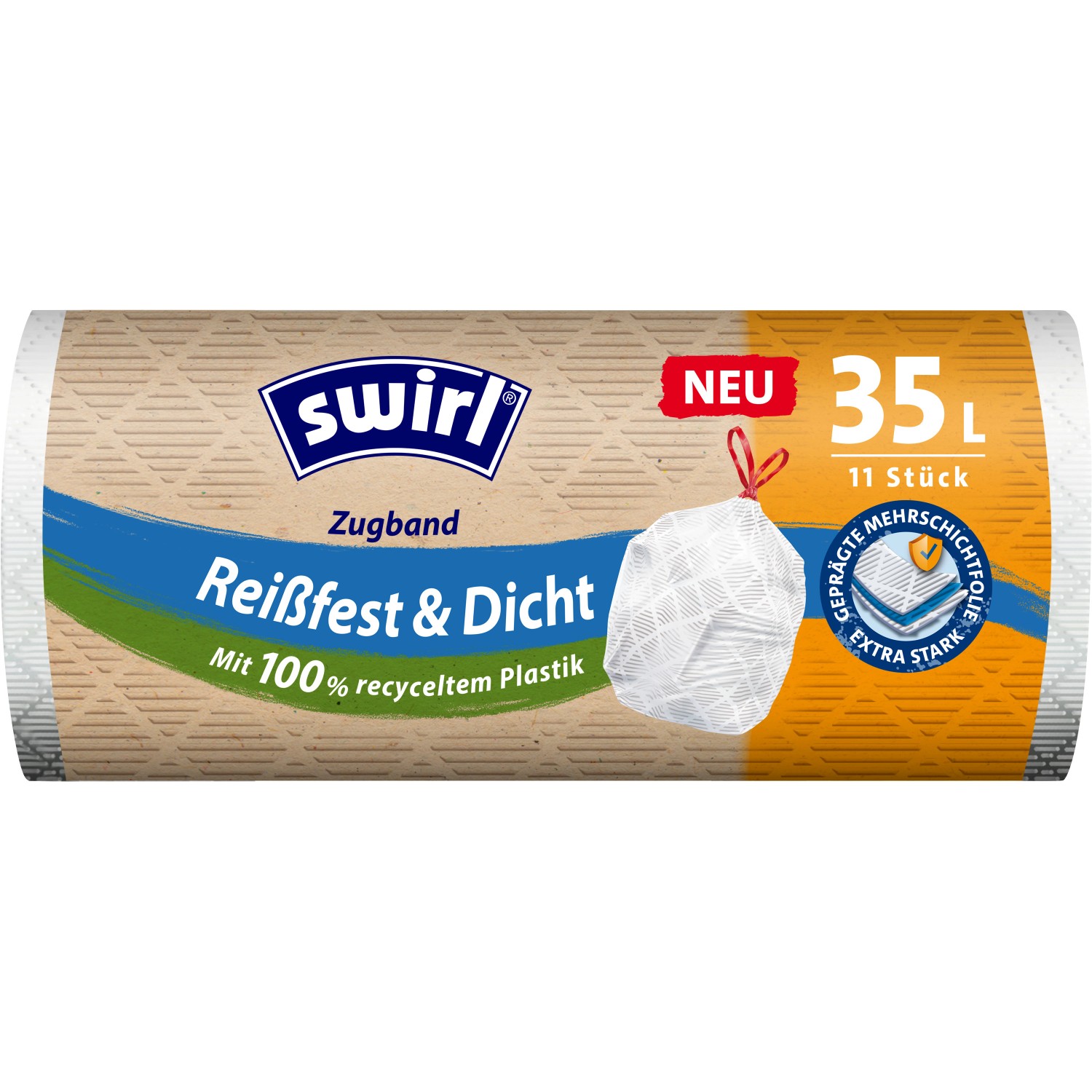 Swirl Zugband-Müllbeutel Reißfest & Dicht 35 l Weiß 11 Stück