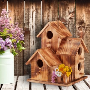 Relaxdays Vogelhaus Holz Natur Mit Schlaufe 34 cm x 20 cm x 19 cm 700 g