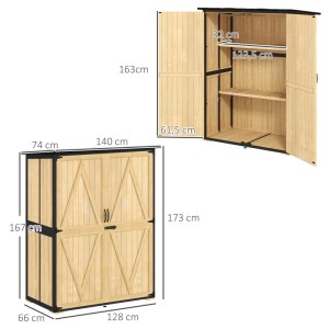 Outsunny Gartenschrank aus Tannenholz und Stahl, naturbelassen, mit zwei Regalen und Doppeltüren.