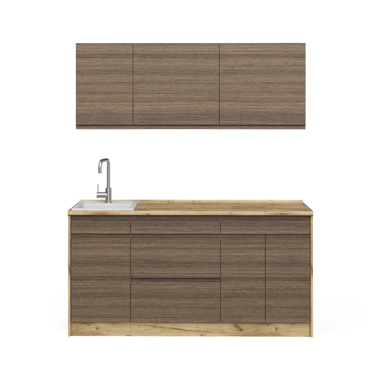 Vicco Singleküche R-Line Tabak-Walnuss/Goldkraft Eiche 160 x 82 Arbeitsplatte Satin Art Nr 70562