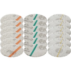 Bosch Schleifnetz Set, 18-teilig, 40 mm, für EasyCurv Sander. Schleifpapier in Orange, Grün und Gelb.