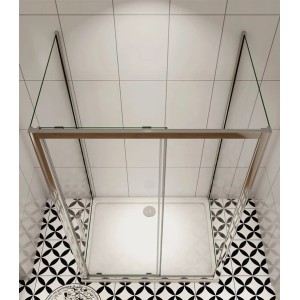 U-Duschkabine 80x120x80cm mit Schiebetür und Seitenwand aus 8mm Nano Glas, Höhe 190cm.