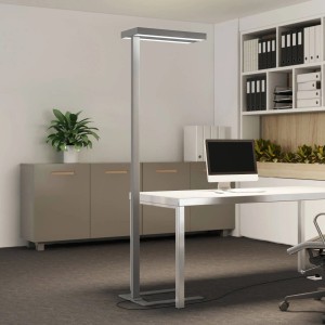 Moderne Arcchio LED Bürostehleuchte Logan aus Alu, dimmbar mit Bewegungsmelder im Arbeitszimmer.