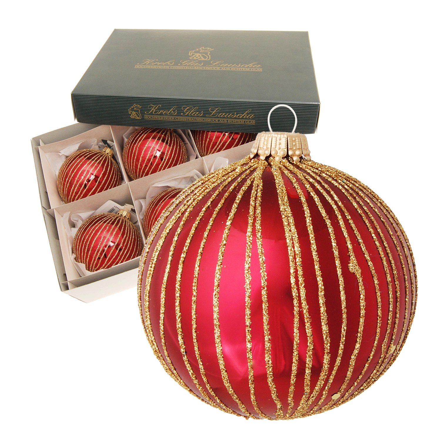 Krebs Glas Lauscha Weihnachtsbaumkugel Rot 6er-Set 8cm