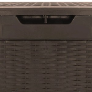 Braune VidaXL Gartentruhe (119x48x60 cm) aus Polypropylen. Universalbox zur Aufbewahrung im Garten.