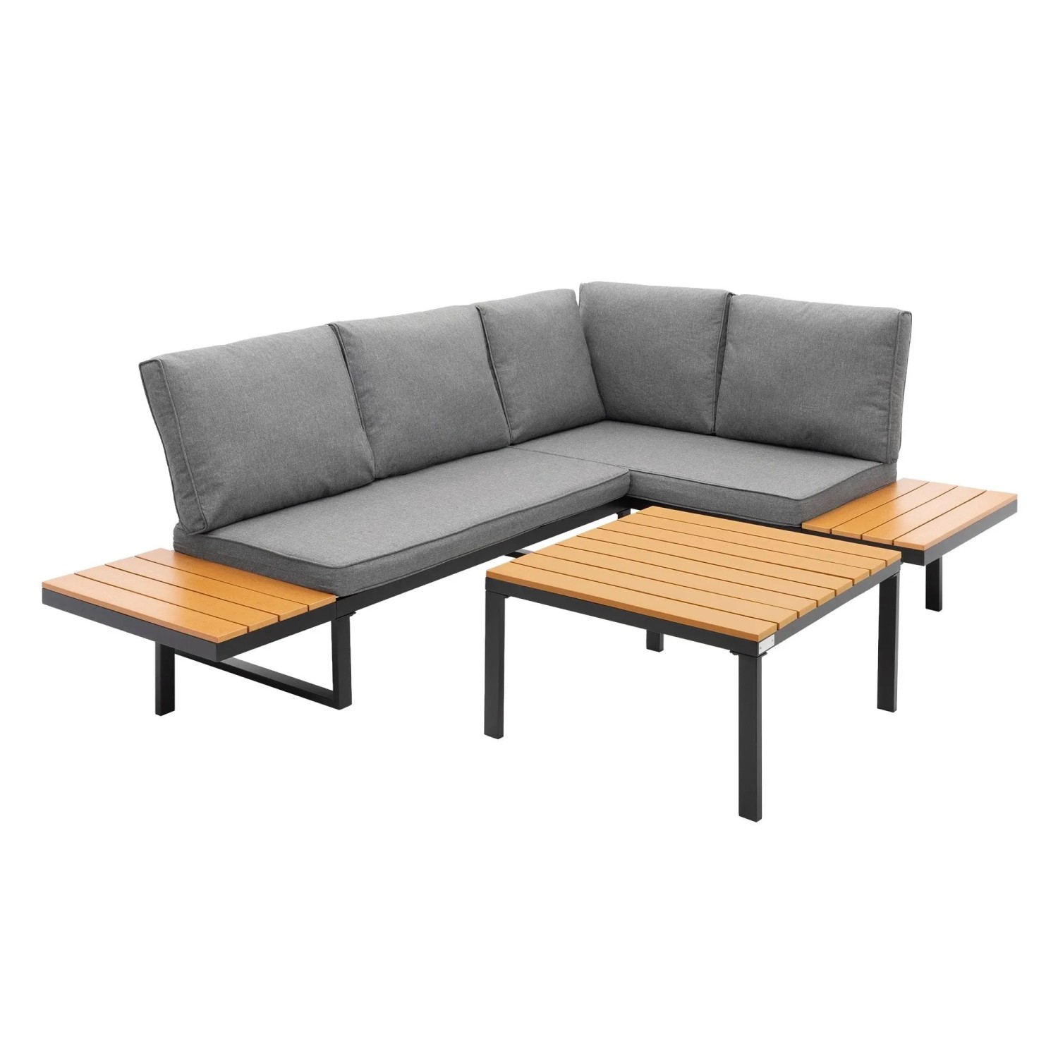 ML-Design Gartenmöbel Set 3 Tlg Grau-Holzoptik mit Stahlgestell/Kissen