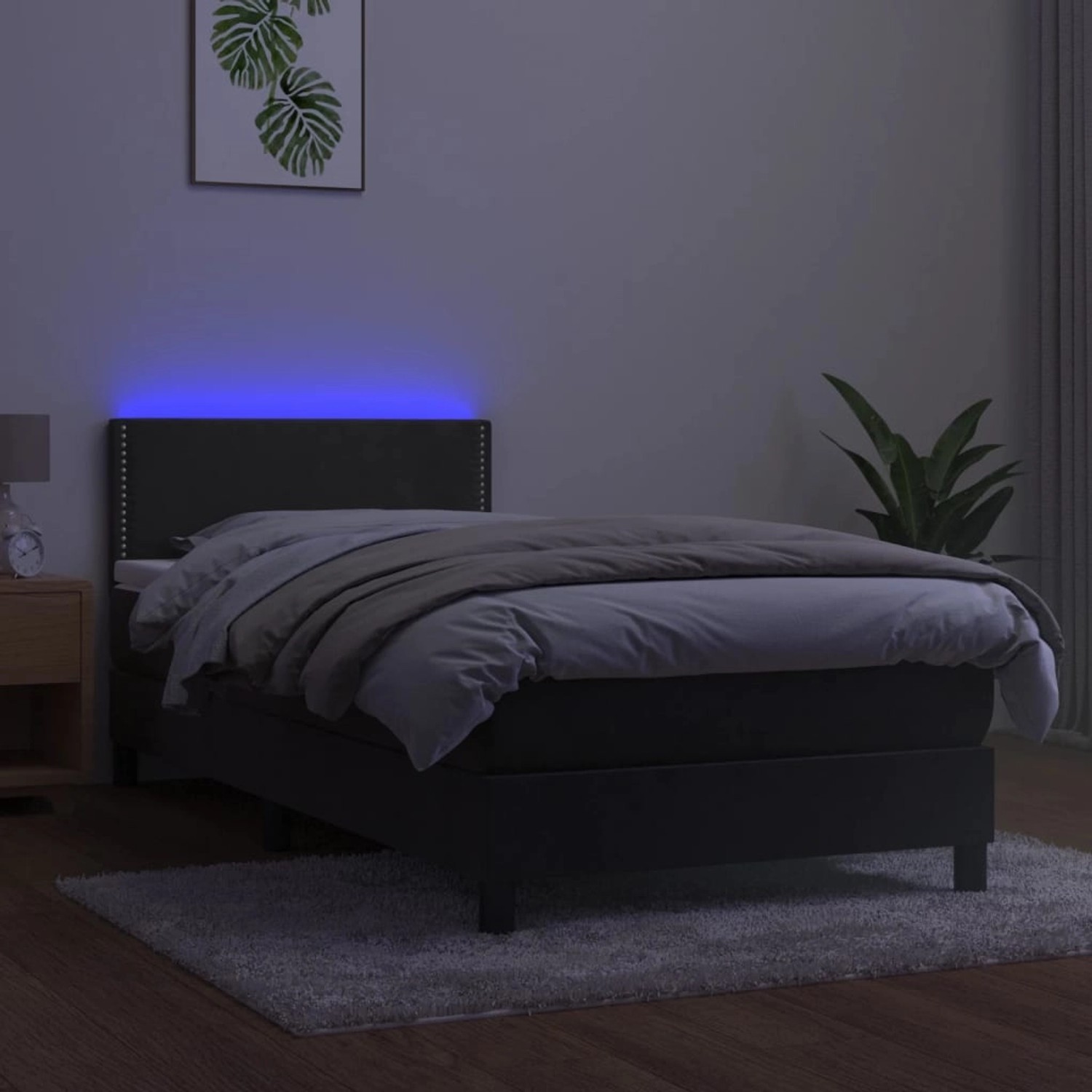 vidaXL Boxspringbett mit Matratze & LED Dunkelgrau 90x200 cm Samt 3134322 günstig online kaufen