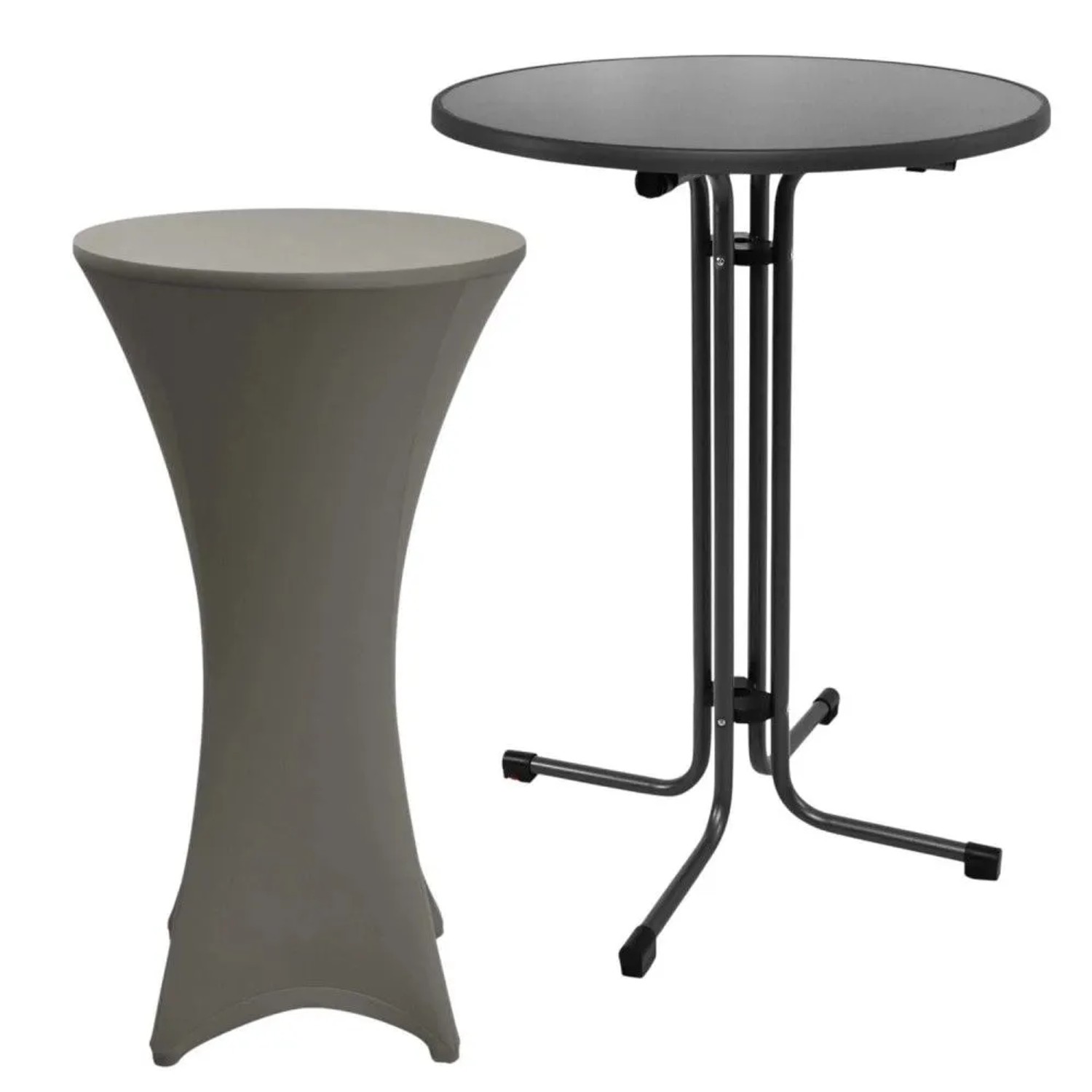 Beautissu Sylt Stehtisch Ø 70cm Grau mit Stella Stehtischhusse Ø 70cm Anthrazit