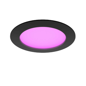 Schwarzer Philips Hue Einbauspot Slim, 17 cm, mit farbigem Licht.