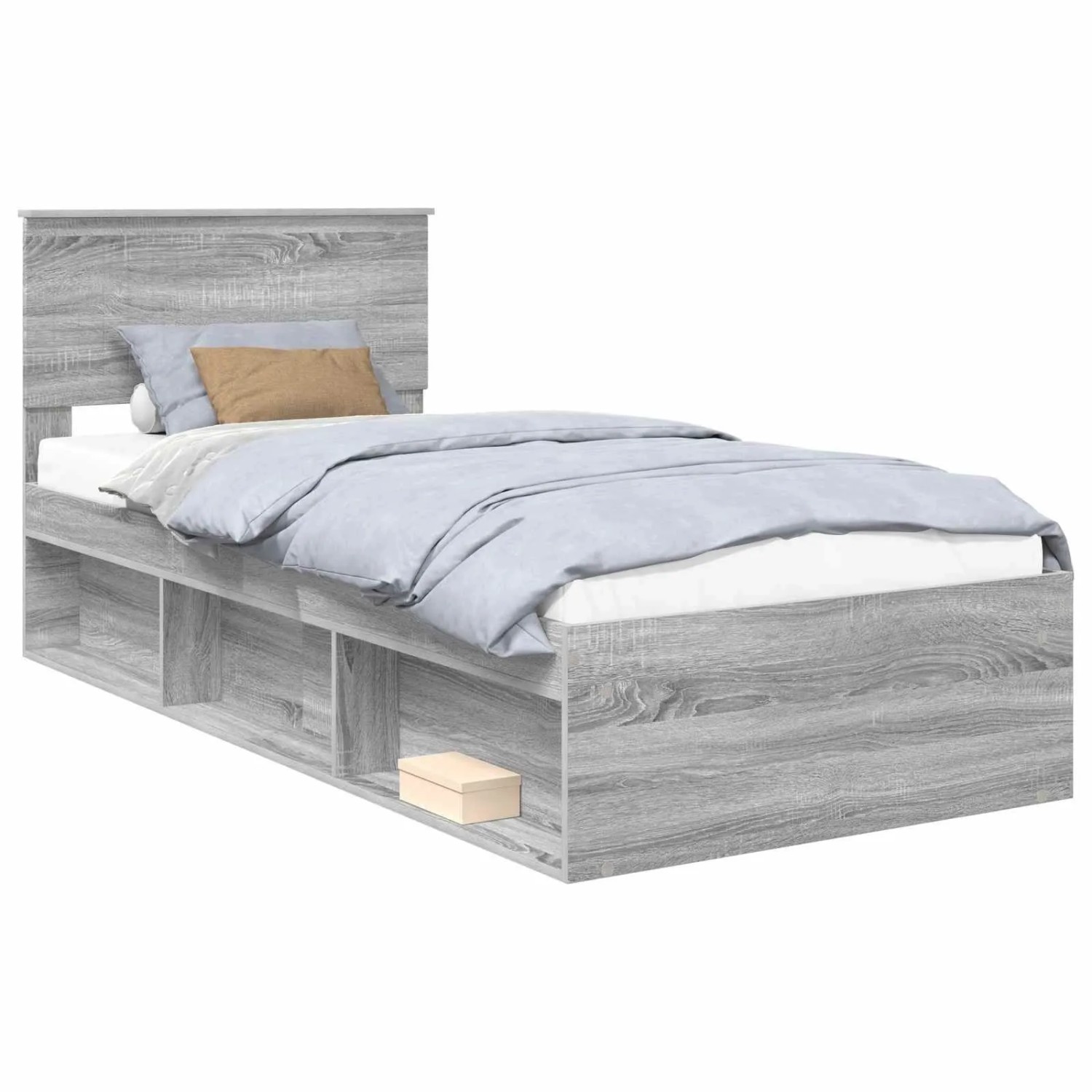 vidaXL Bettrahmen Grau Sonoma 90 x 200 cm Massives Kiefernholz 3410650