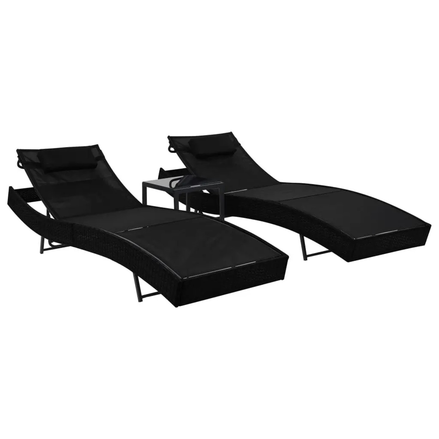 Furnicato Sonnenliegen 2 Stk Mit Tisch Poly Rattan Und Textilene Schwarz