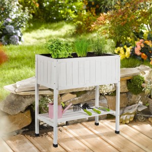 Relaxdays Hochbeet Tannenholz Weiß Mit Folie 80 cm x 74 cm x 38 cm 5,5 kg