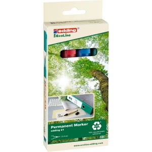 Edding EcoLine Permanentmarker e-21/4, sortiert im Karton mit Sichtfenster.