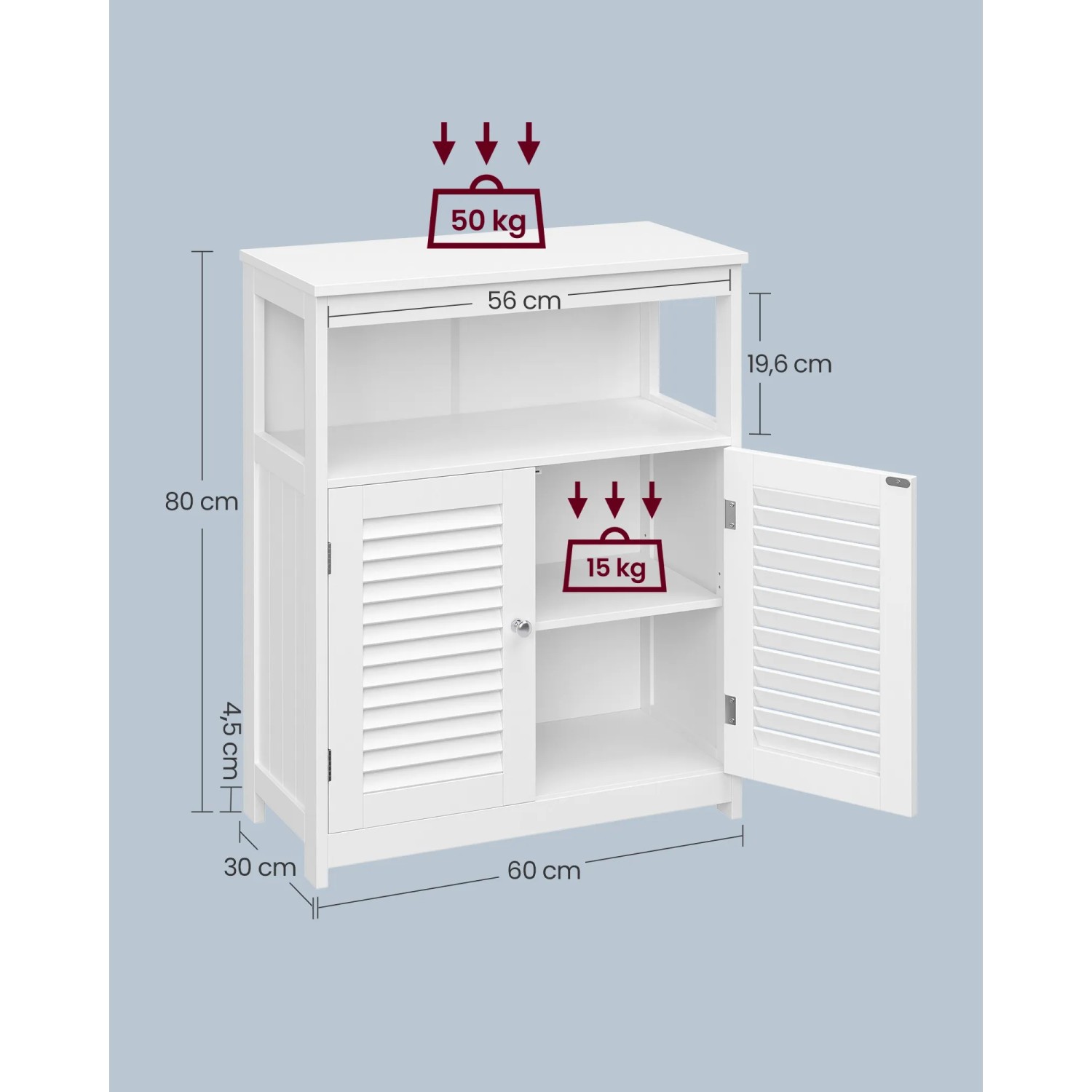 Vasagle Badschrank Weiß 30 cm tief 60 cm breit 80 cm hoch mit Lamellentüren kaufen bei OBI