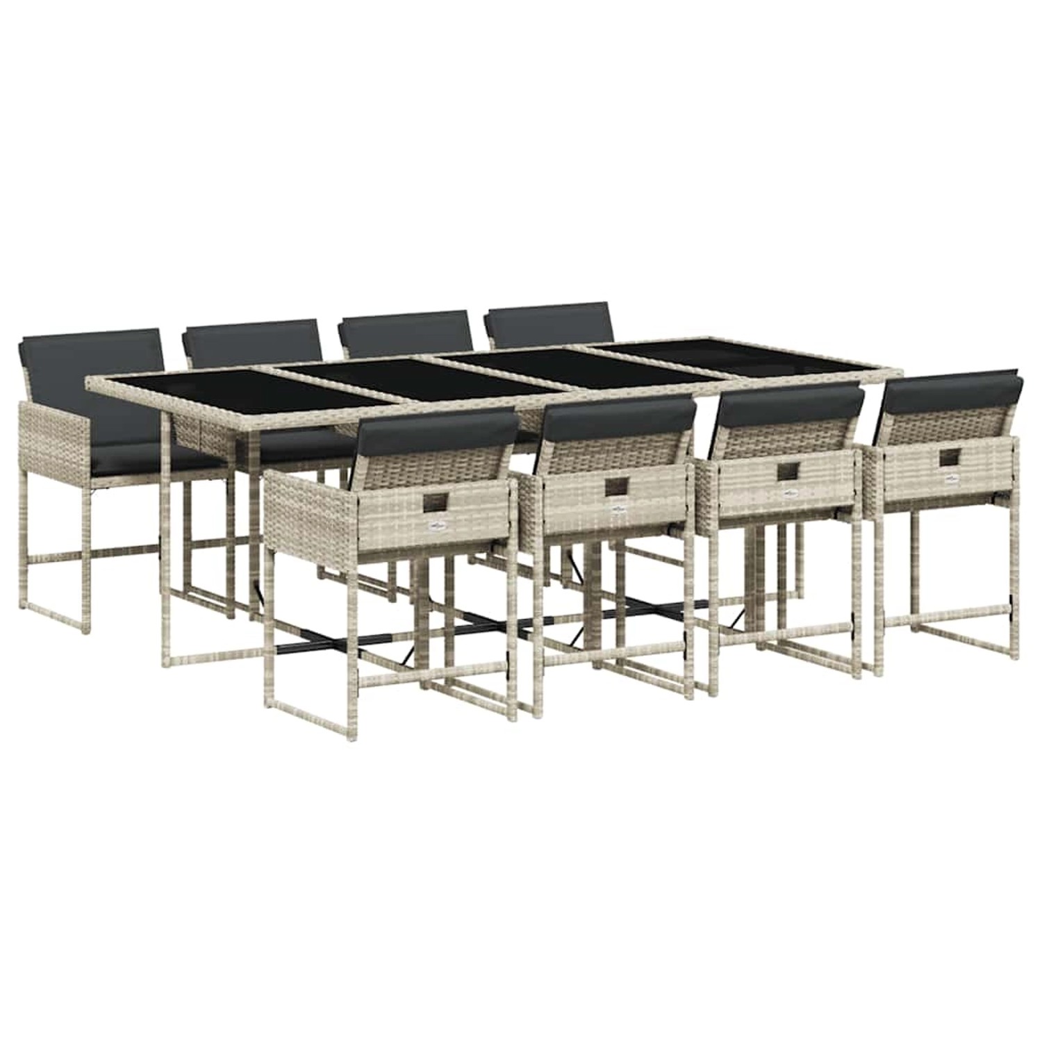 vidaXL 9-Tlg Garten-Essgruppe mit Kissen Hellgrau Poly Rattan 3211283 günstig online kaufen