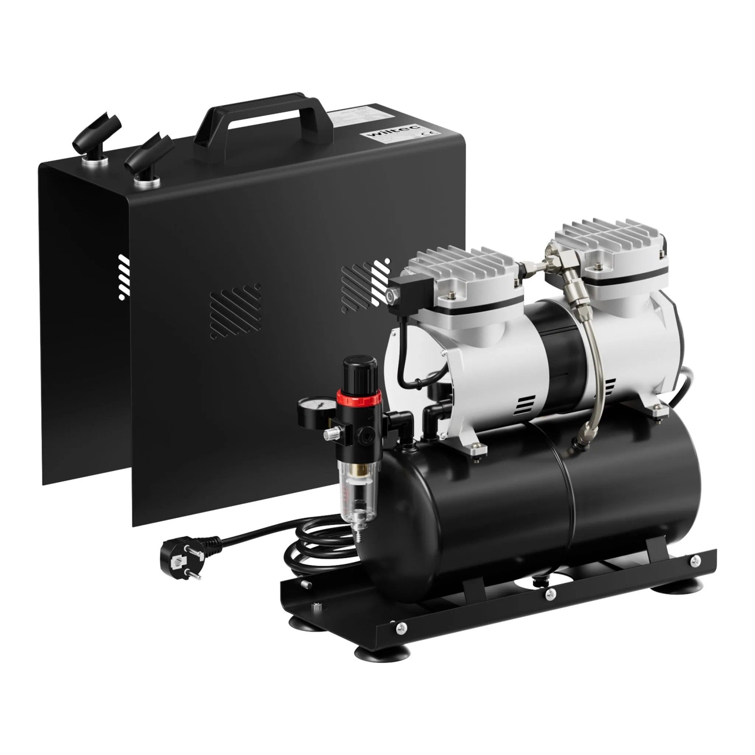 Wiltec Airbrush Kompressor As196A Lufttank 2 Zylinder Kolben 6 Bar 2 Stufenschalter