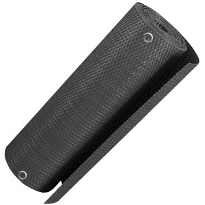 Gerollter, anthrazitfarbener NYVI Balkon Sichtschutz aus Polyrattan mit Metallösen.