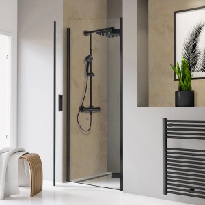 Schulte Drehtür Toura Nische, pendelbar, Schwarz, 200x100 cm, Klarglas hell, Anschlag rechts.