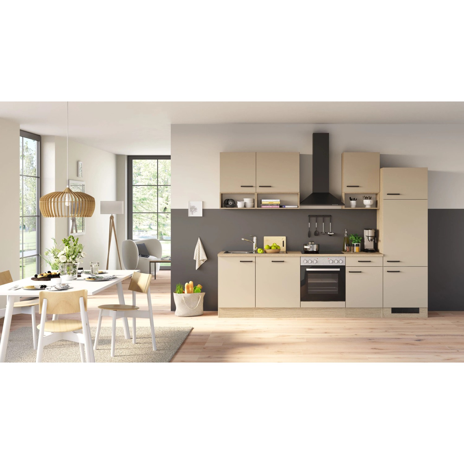 Flex-Well Exklusiv Küchenzeile 2334 Creso ohne E-Geräte 280 cm Cashmere Matt
