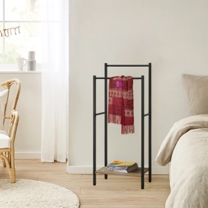 Relaxdays Handtuchständer Metall Holzoptik Schwarz mit Ablage Freistehend 81,5 cm x 42 cm x 24 cm