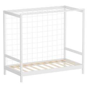 Weißes Kinderbett im Fußballtor-Design (80x160 cm) aus Kiefernholz Massiv mit Lattenrost.