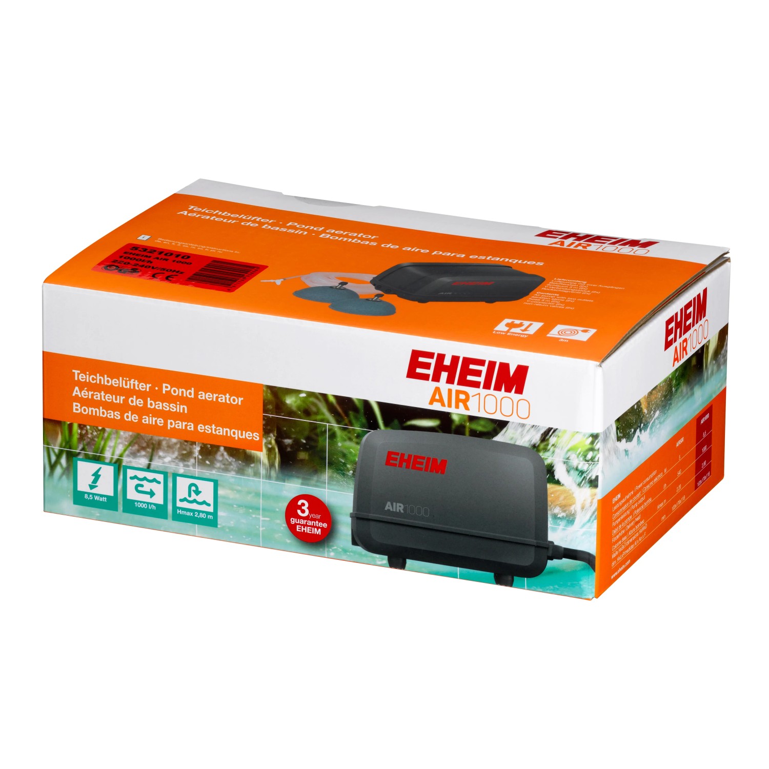 Eheim Air1000 Teichbelüfter in Originalverpackung für optimale Sauerstoffversorgung im Teich.