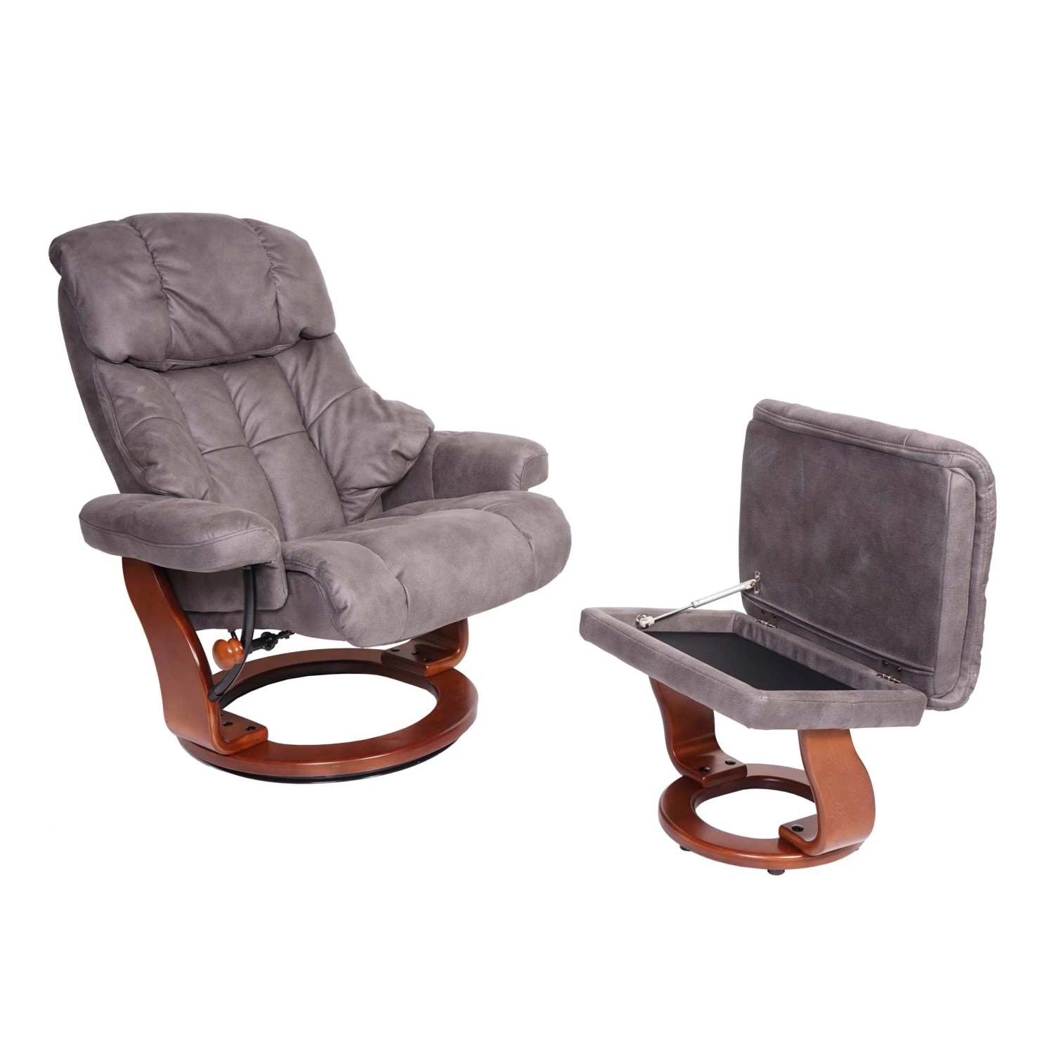 Mca Relaxsessel Calgary Xxl 180kg Belastbar Stoff/Textil Dunkelgrau Gestell Walnuss-Optik