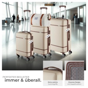 Tectake Reisekofferset Madison 13 Teilig  Hartschalen Aus Robustem Abs Kunststoff Tsa Sicherheitszahlenschloss  30 x 49 x 76 cm Creme