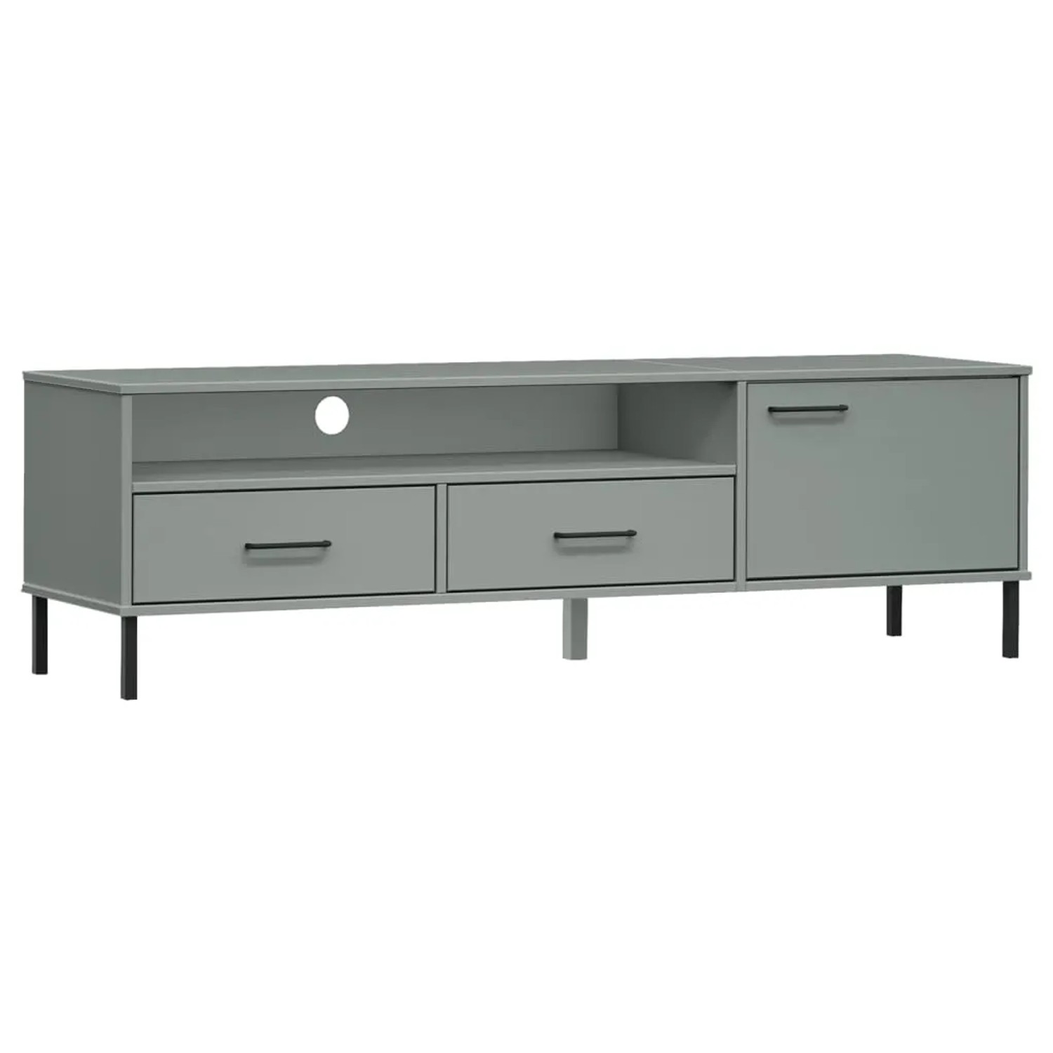 vidaXL TV-Schrank OSLO mit Metallbeinen Grau Massivholz Kiefür  Modell 1