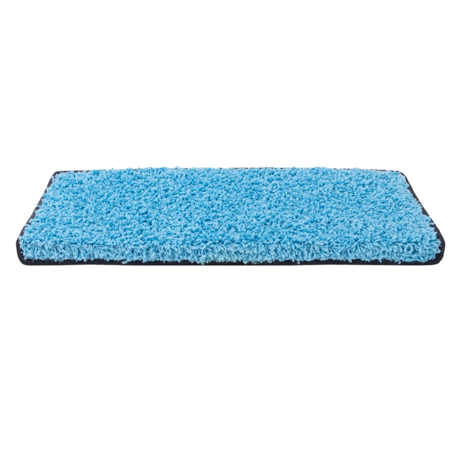 Rechteckige, hellblaue Shaggy Stufenmatte Barcelona (23,5x65 cm) für Treppen.